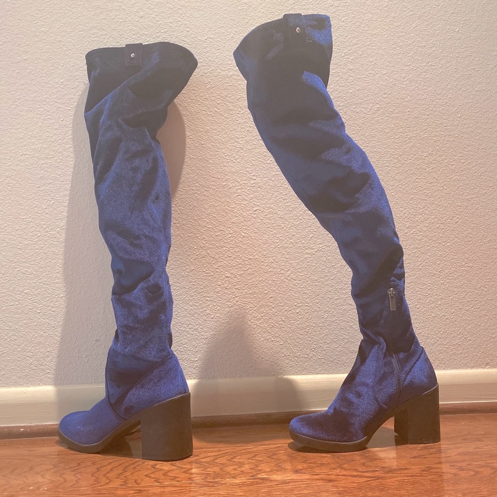 Blue velvet Thigh high boots